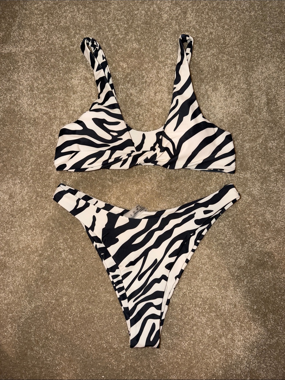 Zebra Print Two-Piece Bikini Set - Black & White